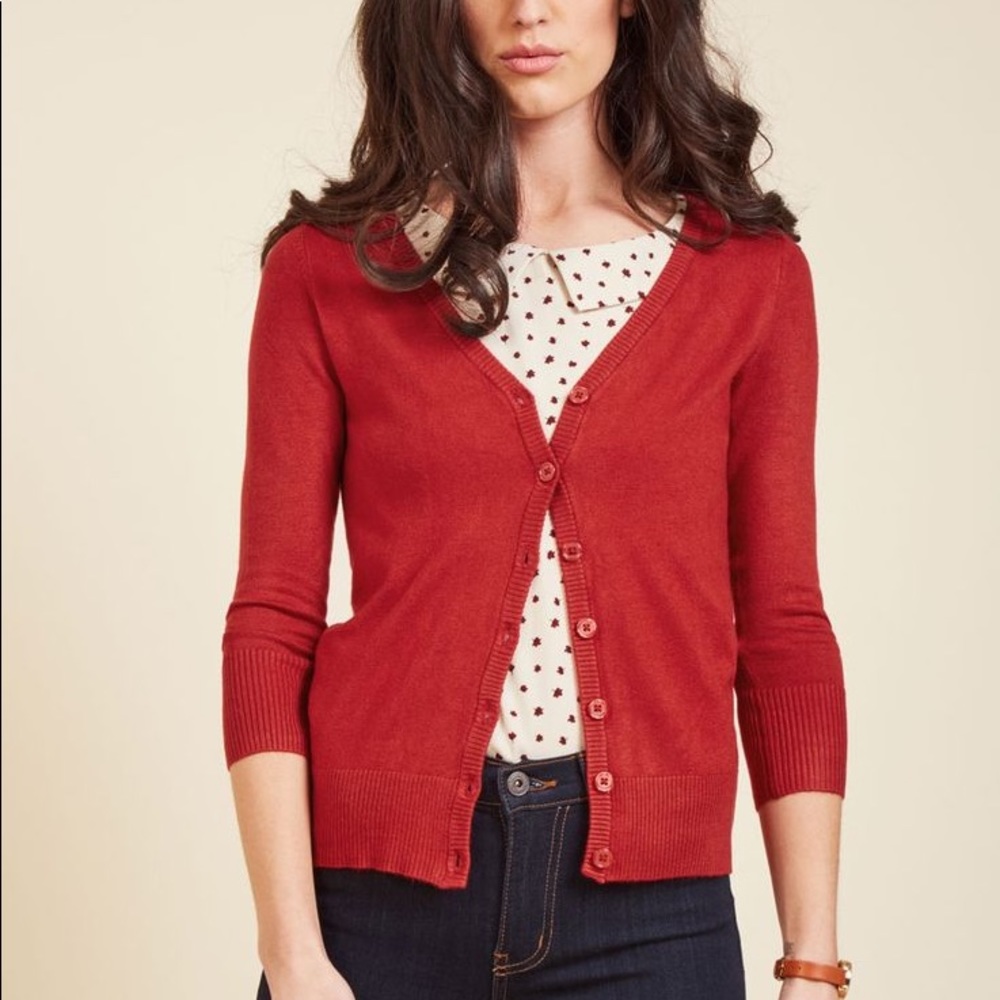 ModCloth Charter School Cardigan Red Sz L